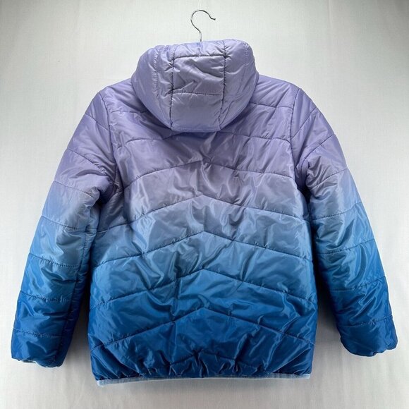 Eddie Bauer Jacket Kids L Ombre Faux Fur Reversible Puffer Hoodie Purple Blue - Picture 3 of 16